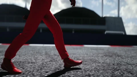 The racer is walking on stadium. Realistic 4k animation. 動画素材 161089289
