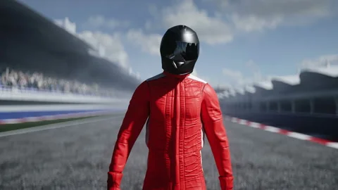 The racer is walking on stadium. Realistic 4k animation. 動画素材 161089417