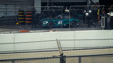 Racetrack view. Mechanic workshop Stock Footage 111424204