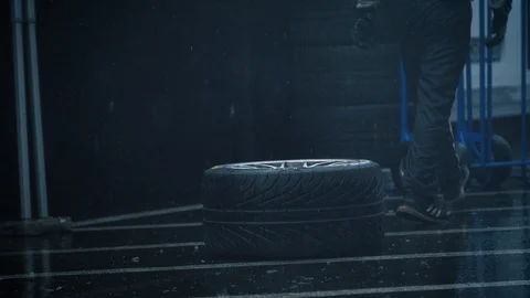 Racetrack view. Mechanic workshop Stock Footage 111424920