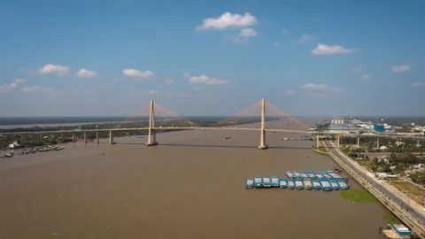 Rach mieu bridge spanning tien river in vietnam Stock Footage 329487291