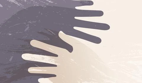 Racial equality concept. Two intersecting hands of a white man and a black man Stock Illustration