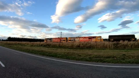 Racing Alongside Industrial Train Stock Footage 146047398