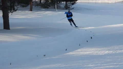 A racing athlete on a ski slope 2 Stock Footage 234559809