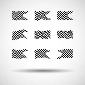 Racing background set collection of 9 checkered flags vector illustration. .. Stock Illustration