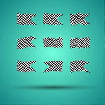 Racing background set collection of 9 checkered flags vector illustration. EPS10 Stock Illustration