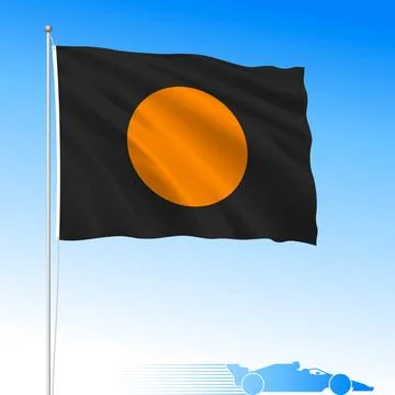 Racing Black flag with orange circle waving flag, illustration Stock Illustration