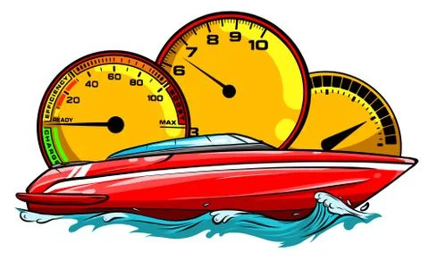 Racing boat. Top view. Vector illustration. Applique with realistic shadows. Stock Illustration
