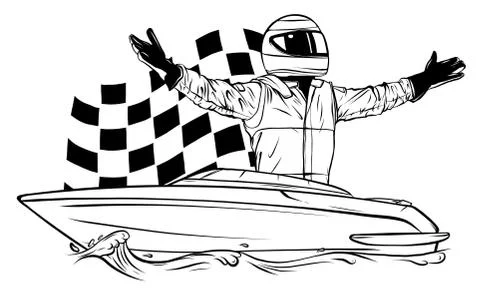 Racing boat. Top view. Vector illustration. Applique with realistic shadows. Illustrazione stock