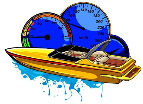 Racing boat. Top view. Vector illustration. Applique with realistic shadows. 스톡 일러스트
