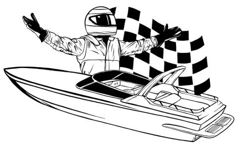 Racing boat. Top view. Vector. Applique with realistic shadows. Stock Illustration