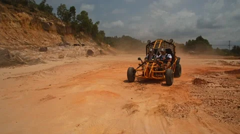 Racing the buggy on the sand, buggy competition in the desert Stock Footage 49406607