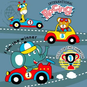 Racing car animal cartoon vector Stock Illustration