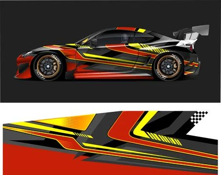 Racing car decal wrap vector designs, sports car wrap design Stock Illustration