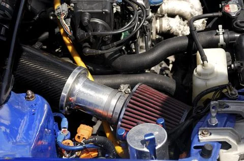 Racing car engine close-up Performance Air filter Foto stock