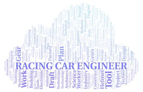 Racing Car Engineer typography word cloud create with the text only Stock Illustration