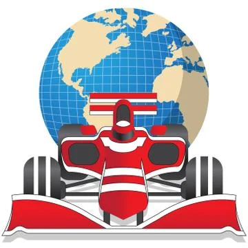 A racing car on a globe. Illustrazione stock