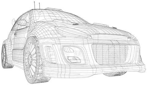 Racing car. Isolated wire-frame line on backround. Vector rendering of 3d Illustrazione stock