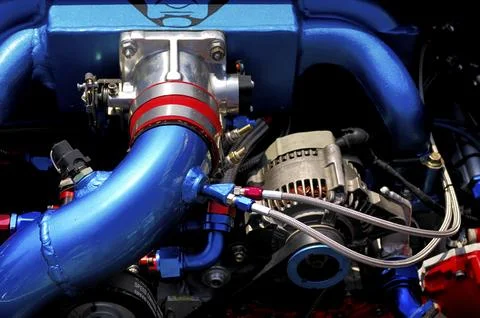 Racing car powerful custom performance engine close-up Foto stock
