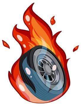Racing Car Tire on Fire Vector Illustration Stock Illustration