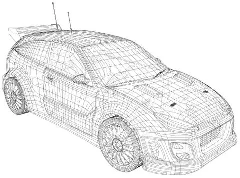 Racing car. Vector Illustration of wire-frame. The layers of visible and Stock Illustration