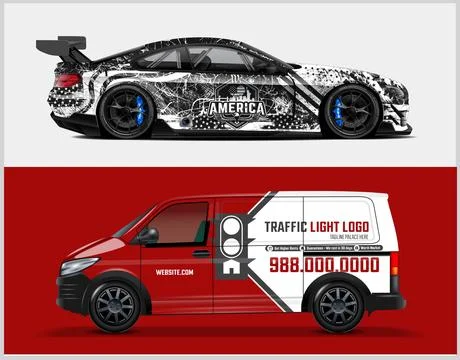 Racing car wrap design vector for premium vehicle vinyl sticker Stock Illustration