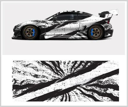 Racing car wrap design vector with Old rusty metal plate Stock Illustration