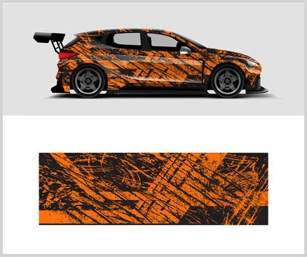 Racing car wrap design vector with Old rusty metal plate Stock Illustration