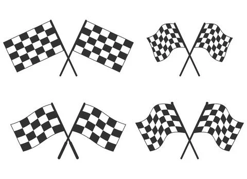 Racing checkered flag icon set flat vector crossed flags auto sport race Stock Illustration