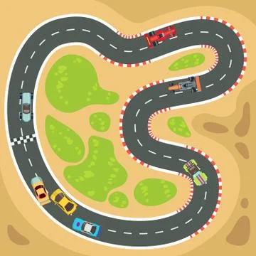 Racing computer and app game vector background with top view sport cars on race Stock Illustration