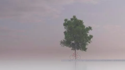 Racing cycle leaning against maple tree, 3D Rendering Stock Illustration