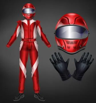 Racing driver suit elements realistic vector set Stock Illustration