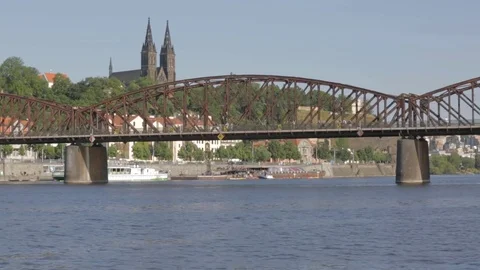 Racing eight-digit training on the Vltava River, near Vyšehrad in Prague Stock Footage 83653353