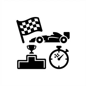 Racing Event Icons Set Featuring Checkered Flag and Sports Winner Podium Desi Ilustração Stock