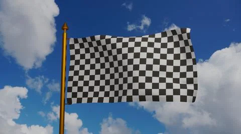 Racing flag waving 3D Render with flagpole and blue sky, Formula One finish flag Stock Illustration