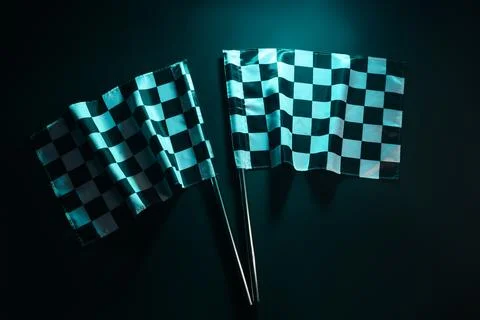 Racing flags on dark turquoise background Stock Photos