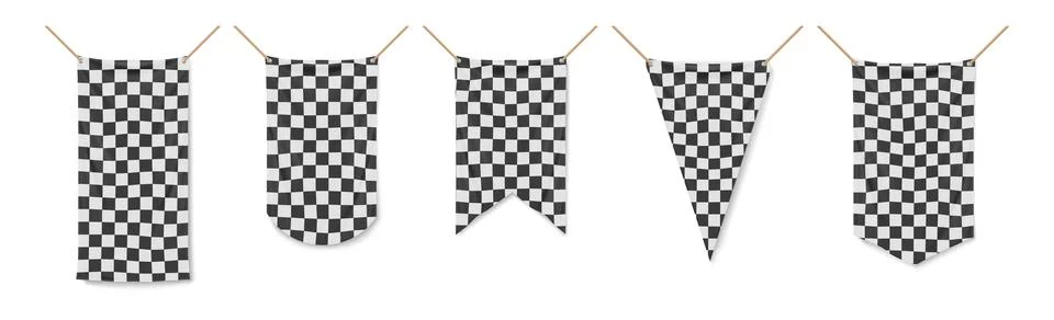 Racing flags, vinyl banners, checkered pennons set Stock Illustration