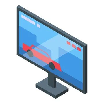 Racing game displayed on modern computer monitor in isometric view Stockillustratie