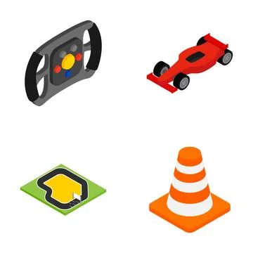 Racing game elements isometric icons collection 库存插图
