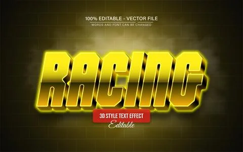 Racing glowing 3d text effect editable Stock Illustration