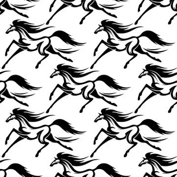 Racing horses outline seamless pattern Illustrazione stock
