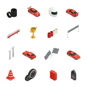 Racing Isometric Icons Set 库存插图