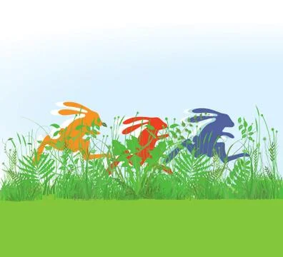 Racing rabbits in the meadow Stock Illustration