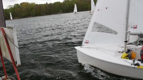 Racing Sailboat in the sea on a spring day Stock Footage 81051237
