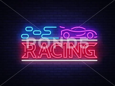 Racing sign vector design template. Street Racing neon text, light banner design Stock Illustration