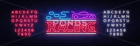 Racing sign vector design template. Street Racing neon text, light banner design Stock Illustration