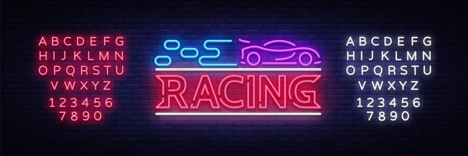 Racing sign vector design template. Street Racing neon text, light banner design Stock Illustration
