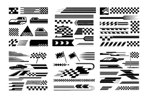 Racing stripe vector set, checkered flag designs, racing stripe speed イラスト素材