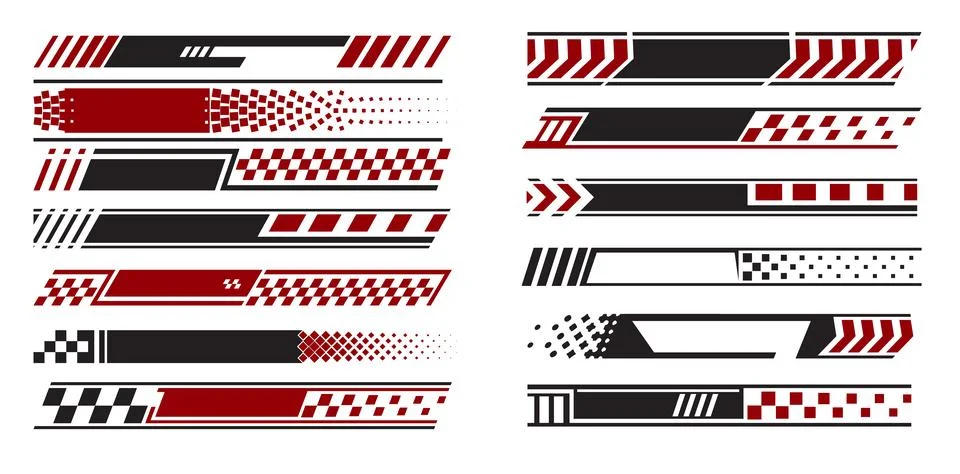 Racing stripes, race start and finish flag, black, red and white checkers Stock Illustration