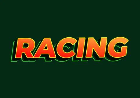 Racing. Text effect in 3D look. red yellow color. Dark green background Illustrazione stock